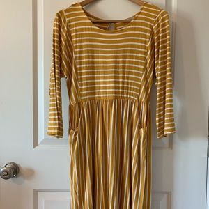 Striped mustard dress with pockets
